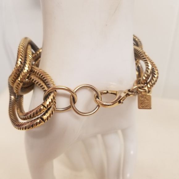 JOHN WIND DESIGNER RETIRED GOLDTONED DOUBLE HOLLOW LINK CHAIN BRACELET - Picture 3 of 9